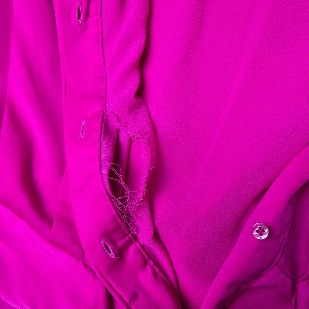 GUESS NWT Hope Dress Shocking Pink Satin Logo Print Belted Ruffle Shirt Dress M - Picture 6 of 14